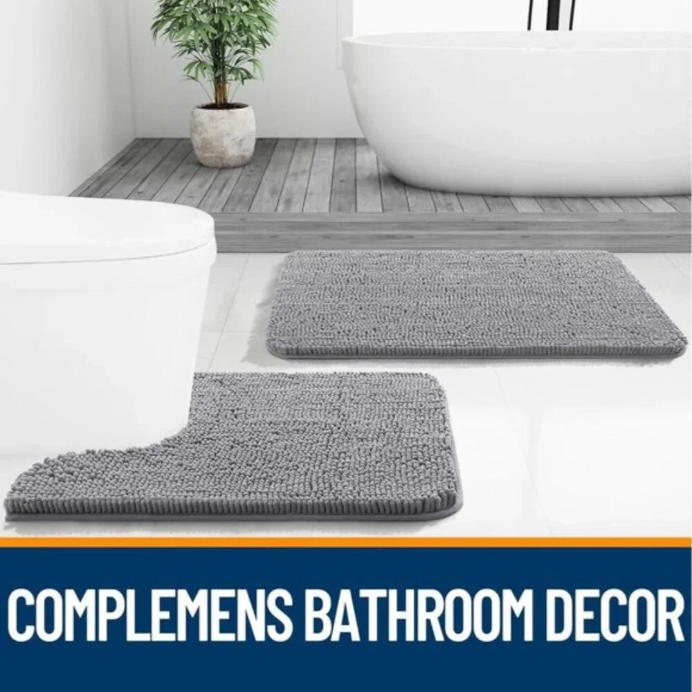 30x20 Bathroom Rug, Soft Absorbent Chenille, Quick Dry, Machine Washable, Grey